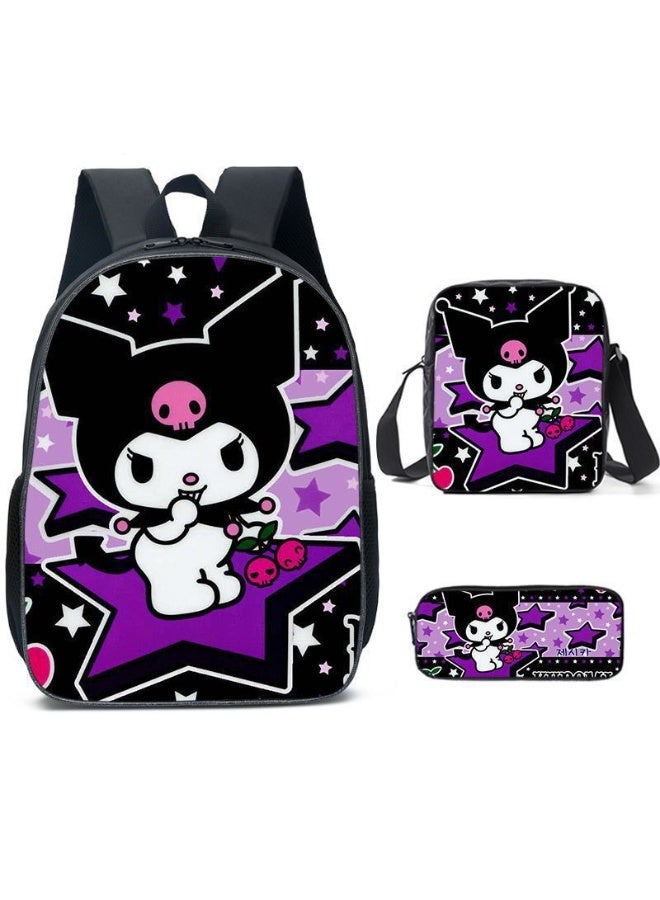 Kuromi backpack pencil case satchel three-piece suit men and women leisure sports travel backpack student school backpack - Image 1